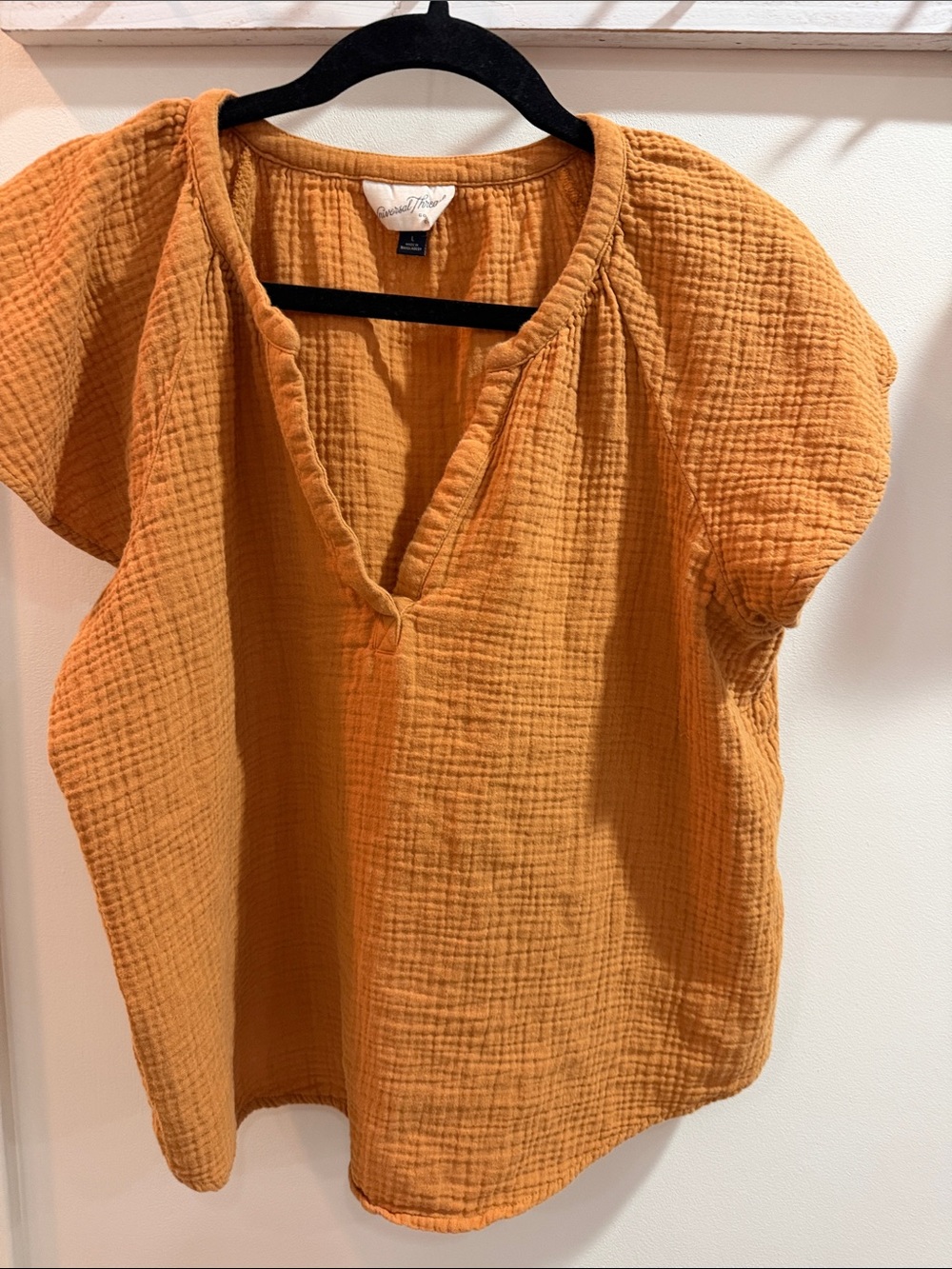 Universal Thread Textured Split-Neck Blouse in Mustard